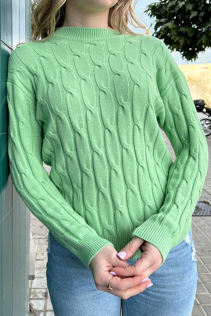 Green Cable-Knit Sweater