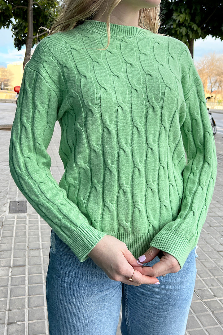 Green Cable-Knit Sweater