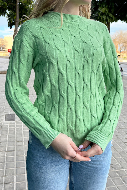 Green Cable-Knit Sweater